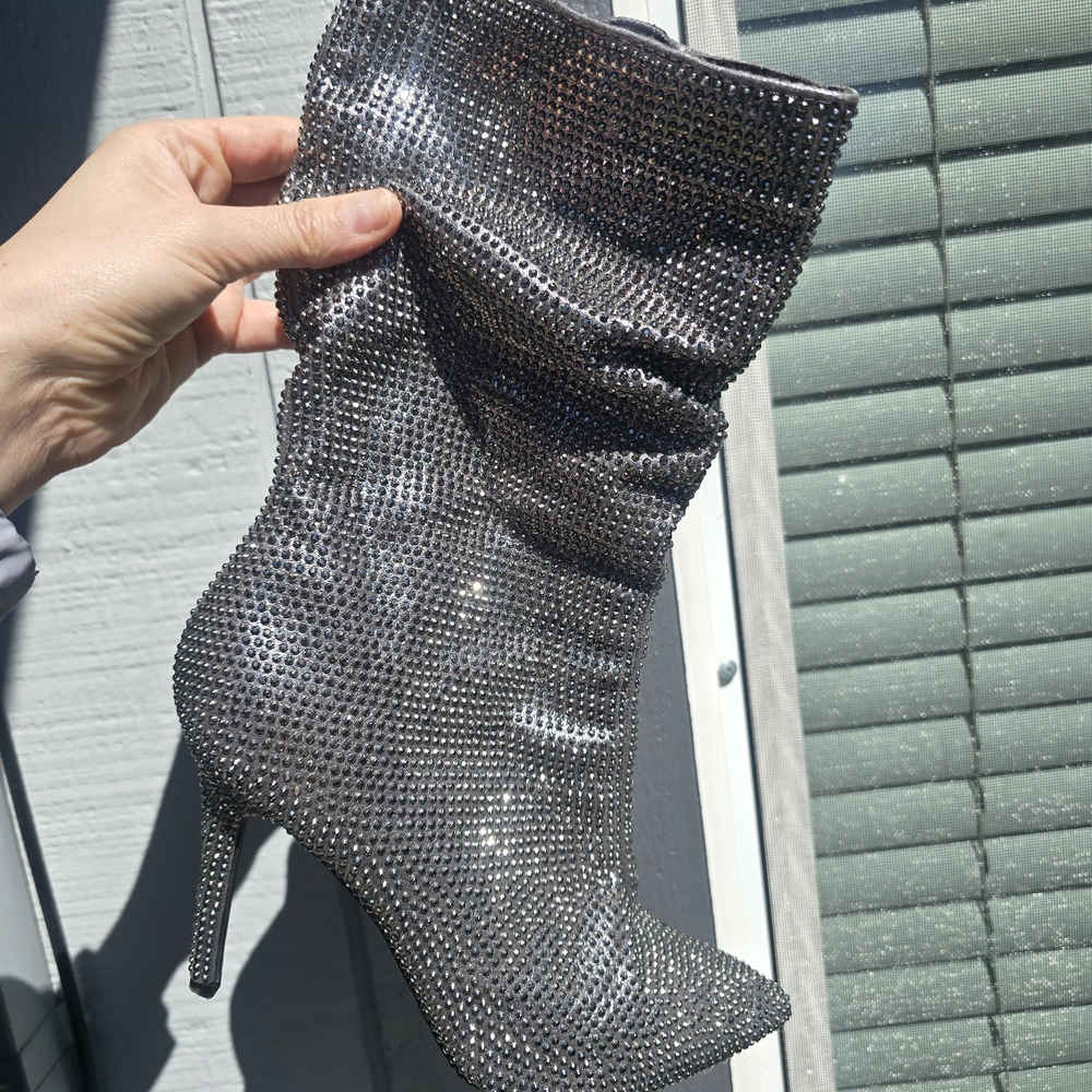 Silver Crystal-Embellished High Heel Bootie